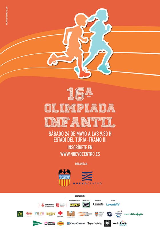 NUEVO CENTRO Y EL VALENCIA CLUB DE ATLETISMO CONVOCAN LA 16ª OLIMPIADA INFANTIL